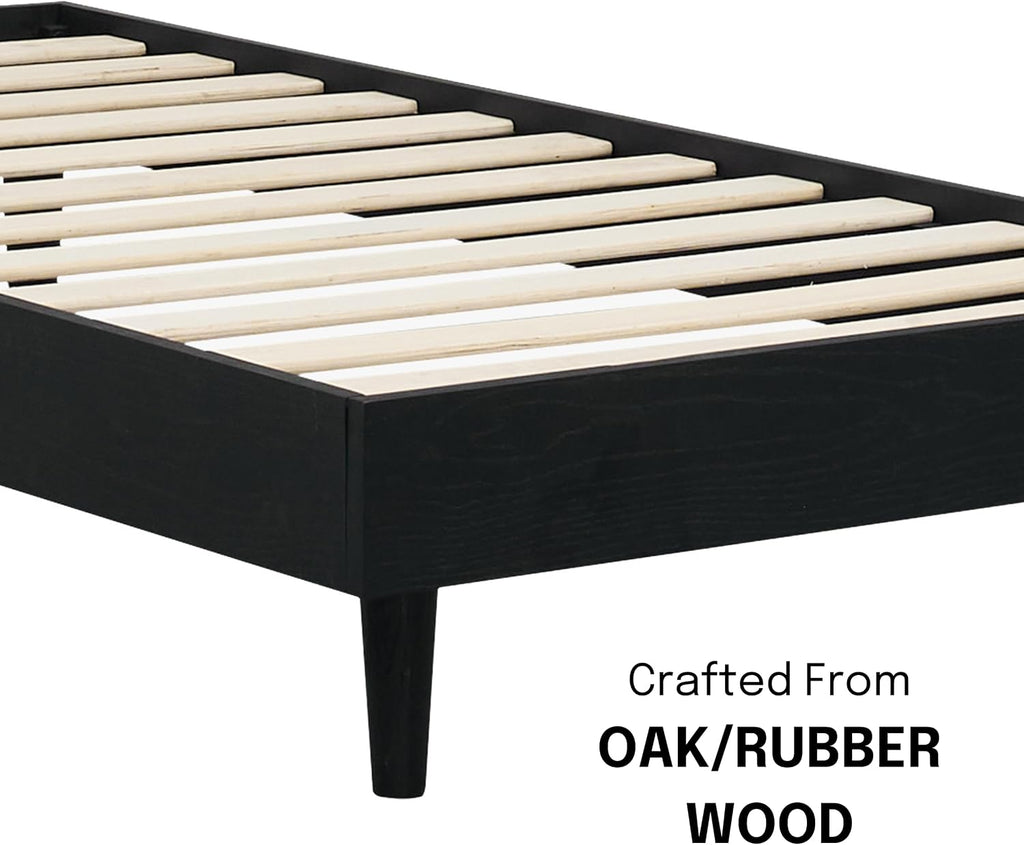 NTC Fly Wooden Bed Frame Without Headboard, Solid Wood Foundation with Silent Slats and Wood Central Supports, 350 Lb Capacity, Effortless Assembly, Twin - Burnt Black