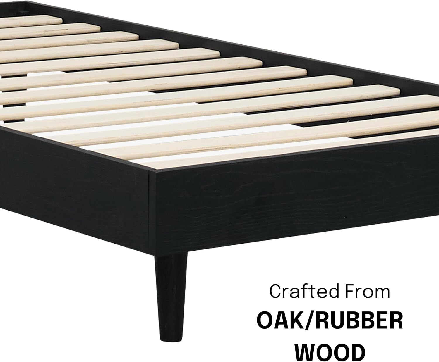 NTC Fly Wooden Bed Frame Without Headboard, Solid Wood Foundation with Silent Slats and Wood Central Supports, 350 Lb Capacity, Effortless Assembly, Twin - Burnt Black