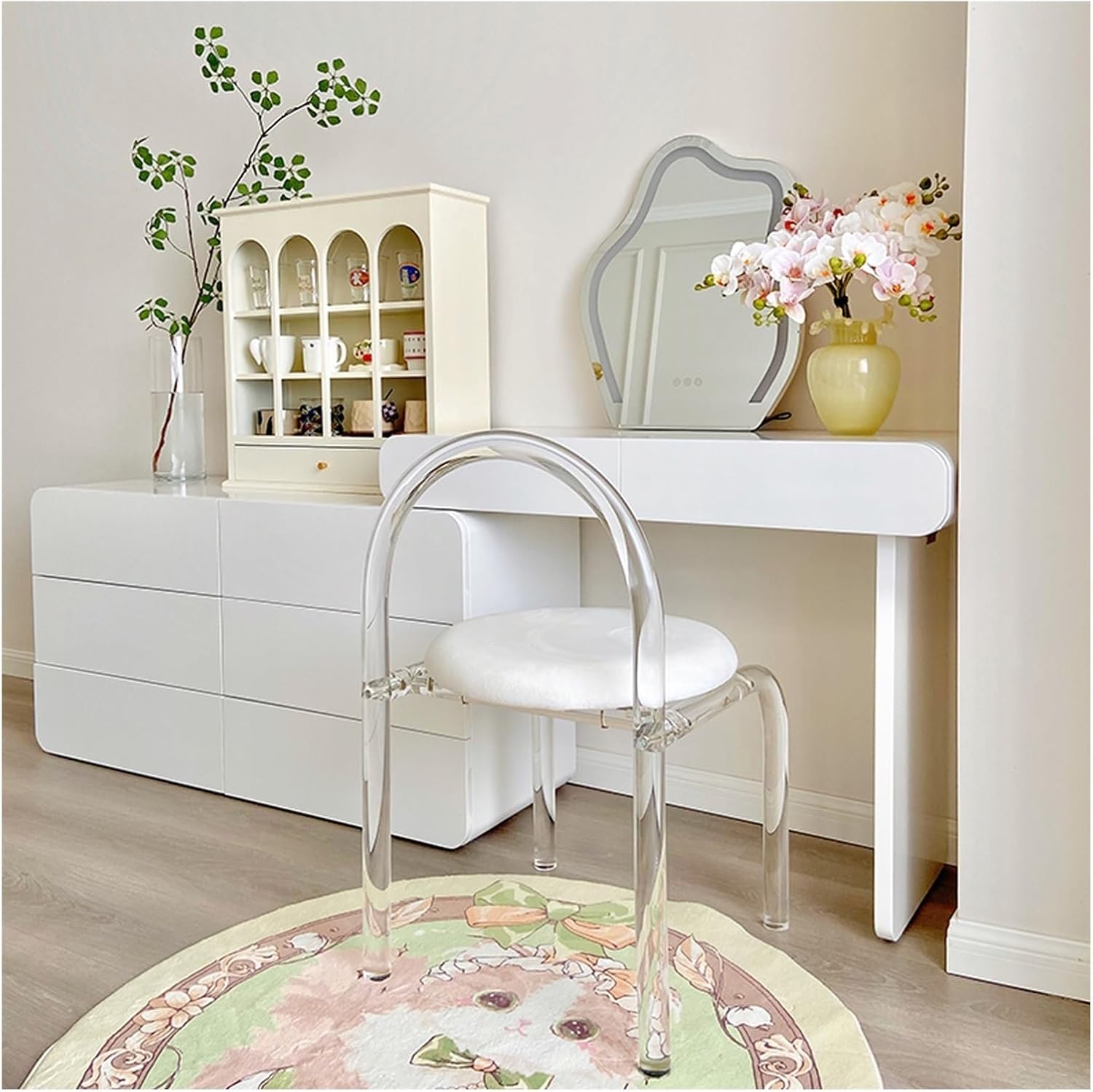 Vanity Desk Makeup Vanity Desk with Vanity Mirror Adjustable Corners Bedroom Makeup Desk Modern Multiple Drawers Dressing Table Tocadores para Habitación(150cm)