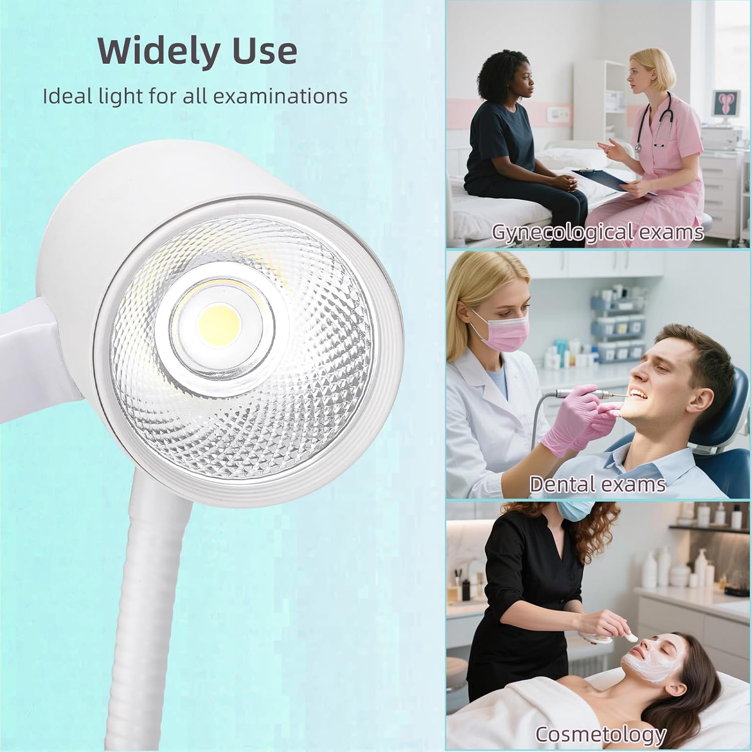 12W LED Medical Examination Light,Mobile Exam Lamp with Stainless Steel 5-Leg Base