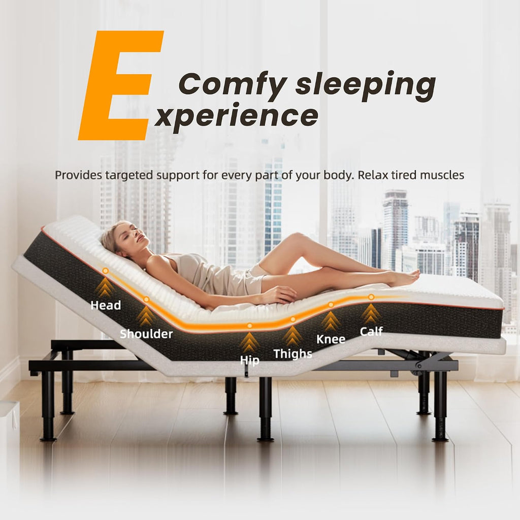 Full Adjustable Bed Frame with Massage Adjustable Bed Base with Wireless Remote USB PortsX2 Underbed Light Zero Gravity Height Adjustable Legs