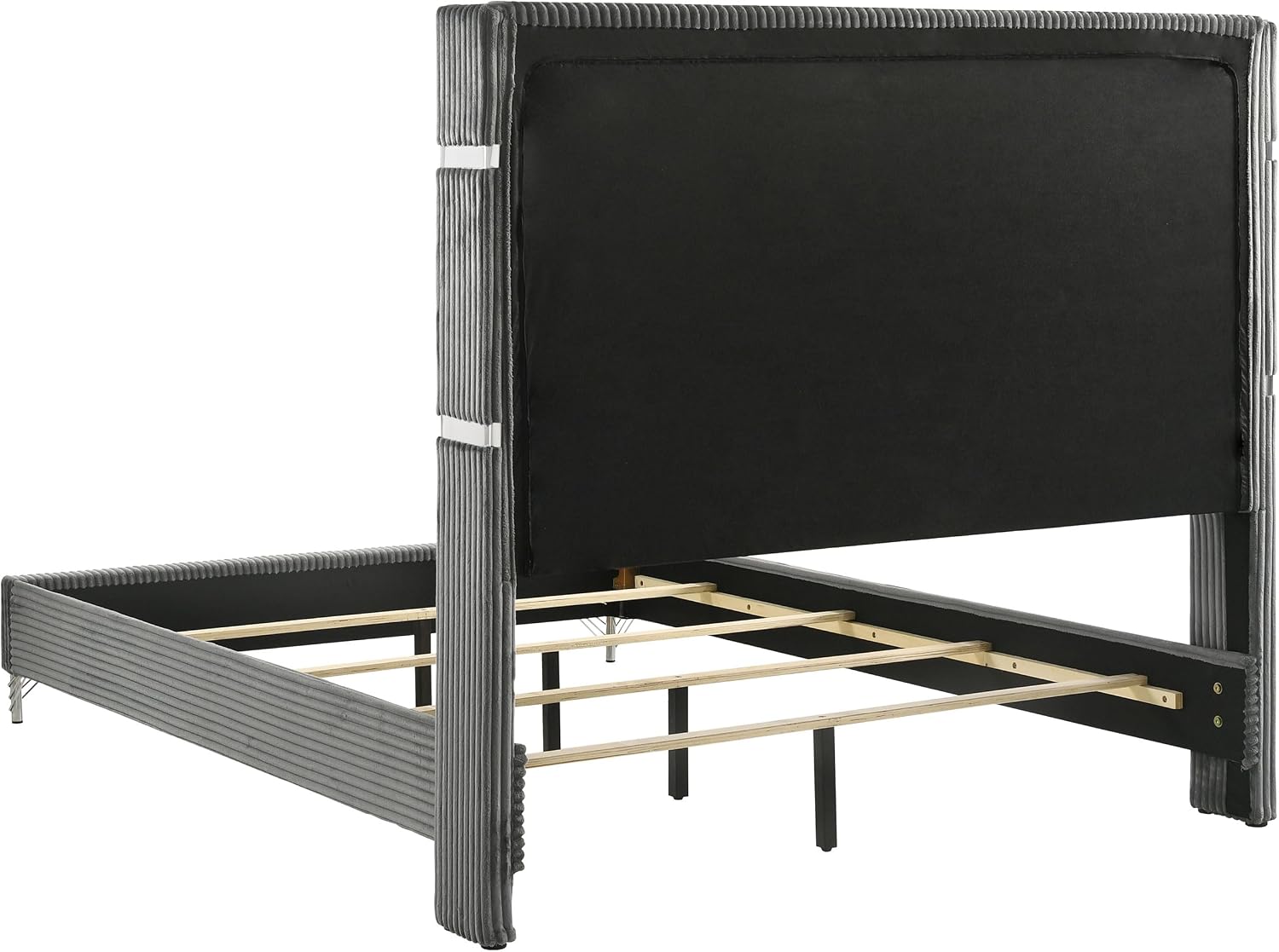 Coaster Home Furnishings Lucia Modern Classic 4-Piece Bedroom Set Velvet Upholstered Eastern King Size Wingback Bed Frame 61-inch Headboard Grey and Black 224991KE-S4