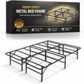 Greaton, 14-Inch Foldable Metal Platform Bed Frame with Tool Free Setup, Sturdy Steel, No Box Spring Needed, Queen, Black