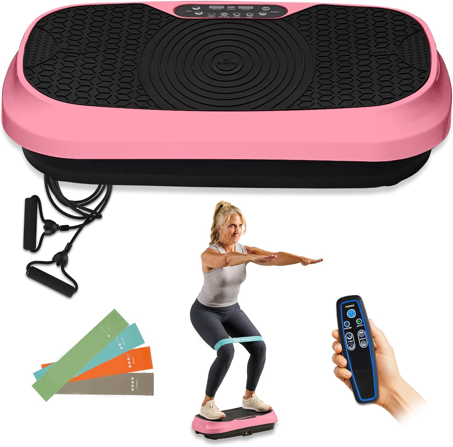 Lifepro Waver Mini Vibration Plate Exercise Machine with Remote & Bands — Compact Whole Body Vibrating Plate for Lymphatic Drainage & Muscle Toning — Shake Machine with 99 Speed Levels & 10 Presets