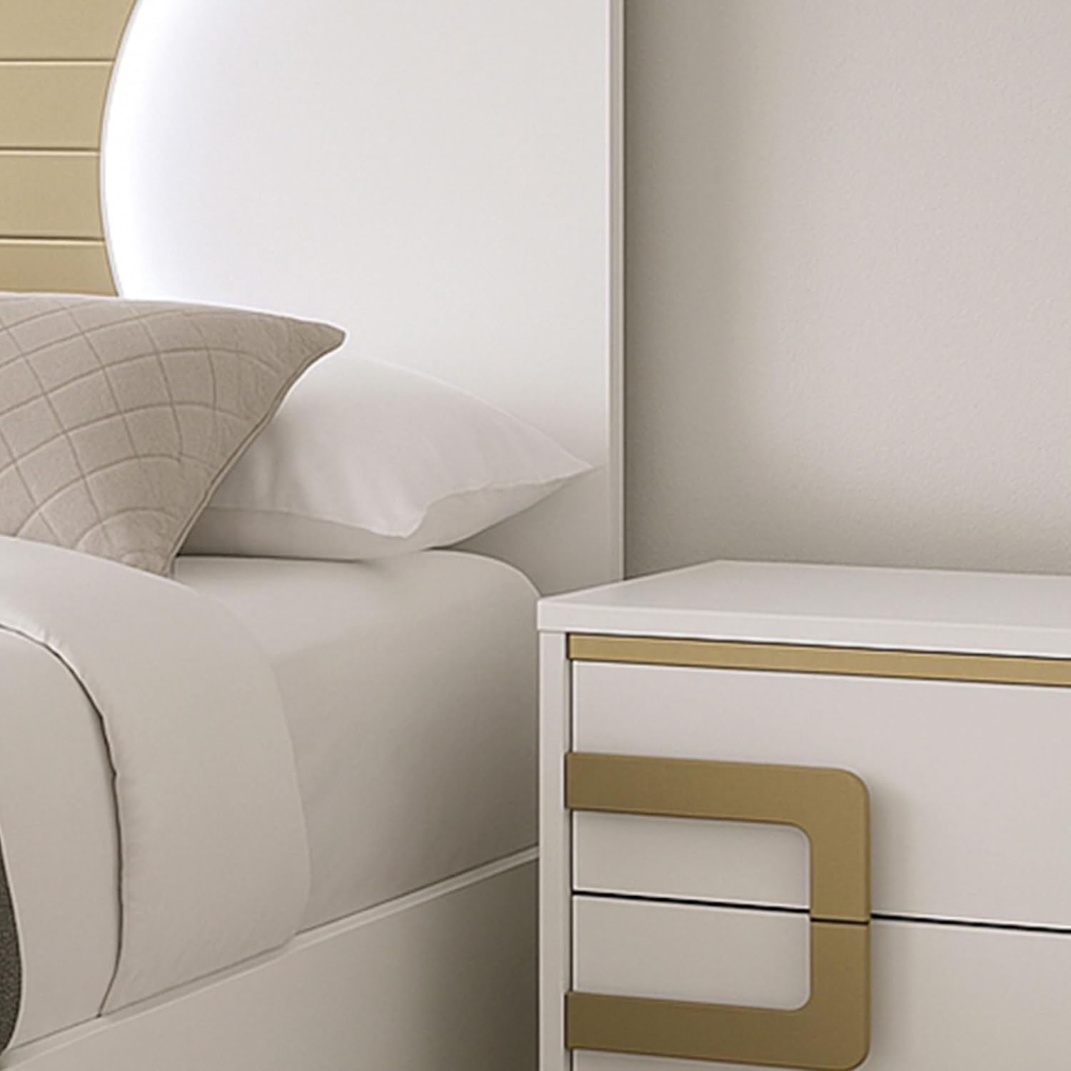 Kings Brand Furniture 2-Piece White/Gold Bedroom Set – Queen Size Wood Bed Frame with Nightstand