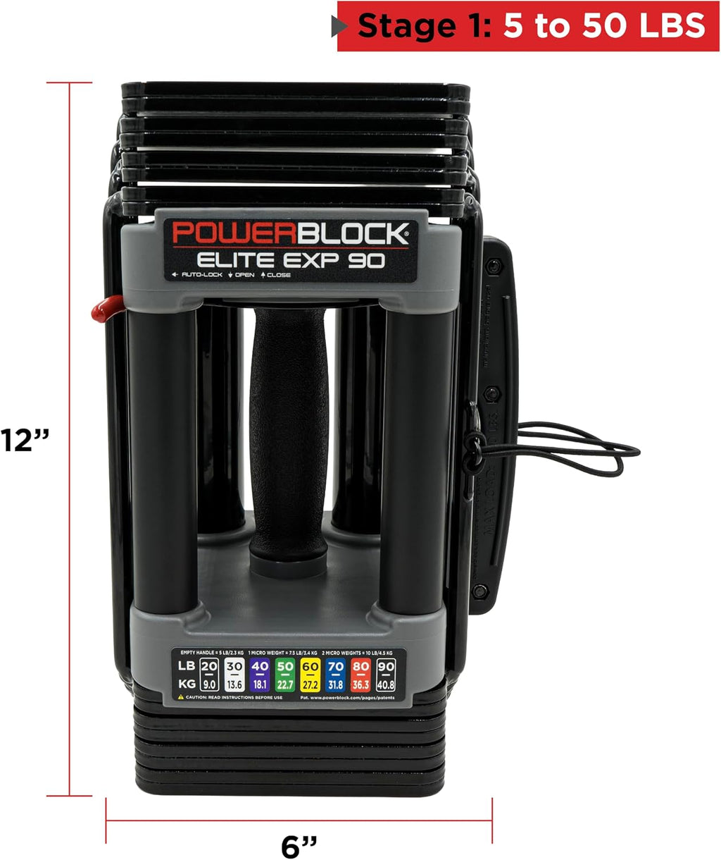 PowerBlock Elite EXP Adjustable Dumbbells, Sold in Pairs, Stage 1, 5-50 lb. Dumbbells, Durable Steel Build, Innovative Workout Equipment, All-in-One Dumbbells, Expandable with Expansion Kits