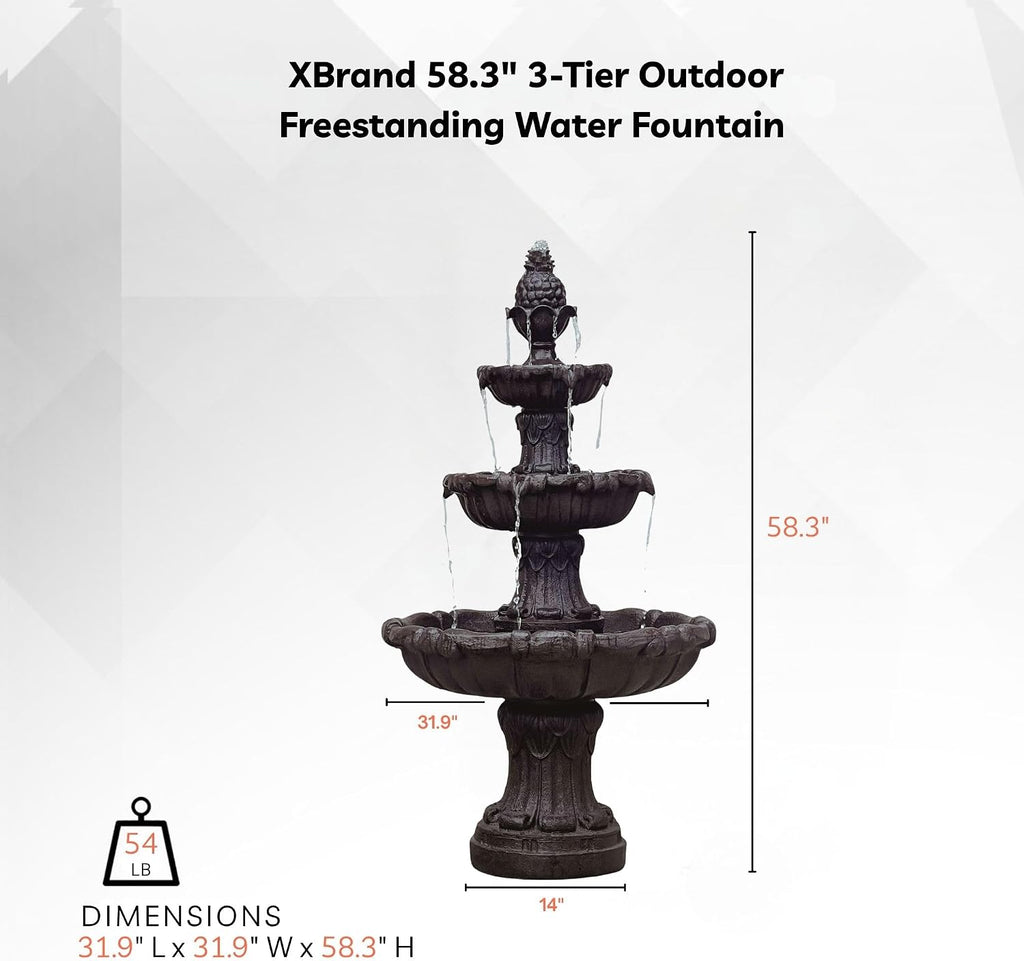 XBrand 58.3' 3-Tier Outdoor Freestanding Water Fountain - Classic Leaf Design, White Resin, Large Bird Bath with Pump - Ideal for Yard, Lawn and Garden, Porch Décor