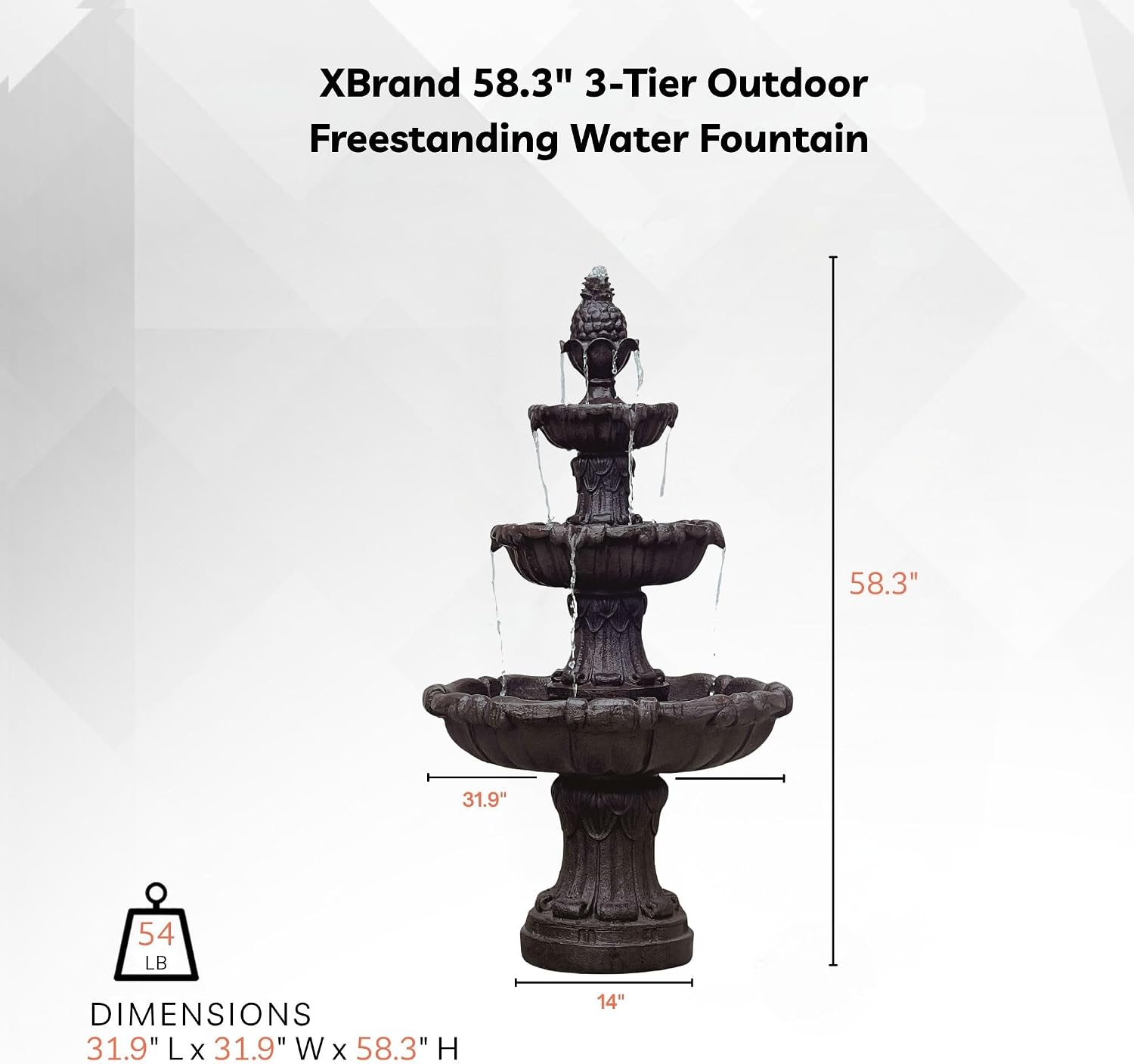 XBrand 58.3' 3-Tier Outdoor Freestanding Water Fountain - Classic Leaf Design, White Resin, Large Bird Bath with Pump - Ideal for Yard, Lawn and Garden, Porch Décor