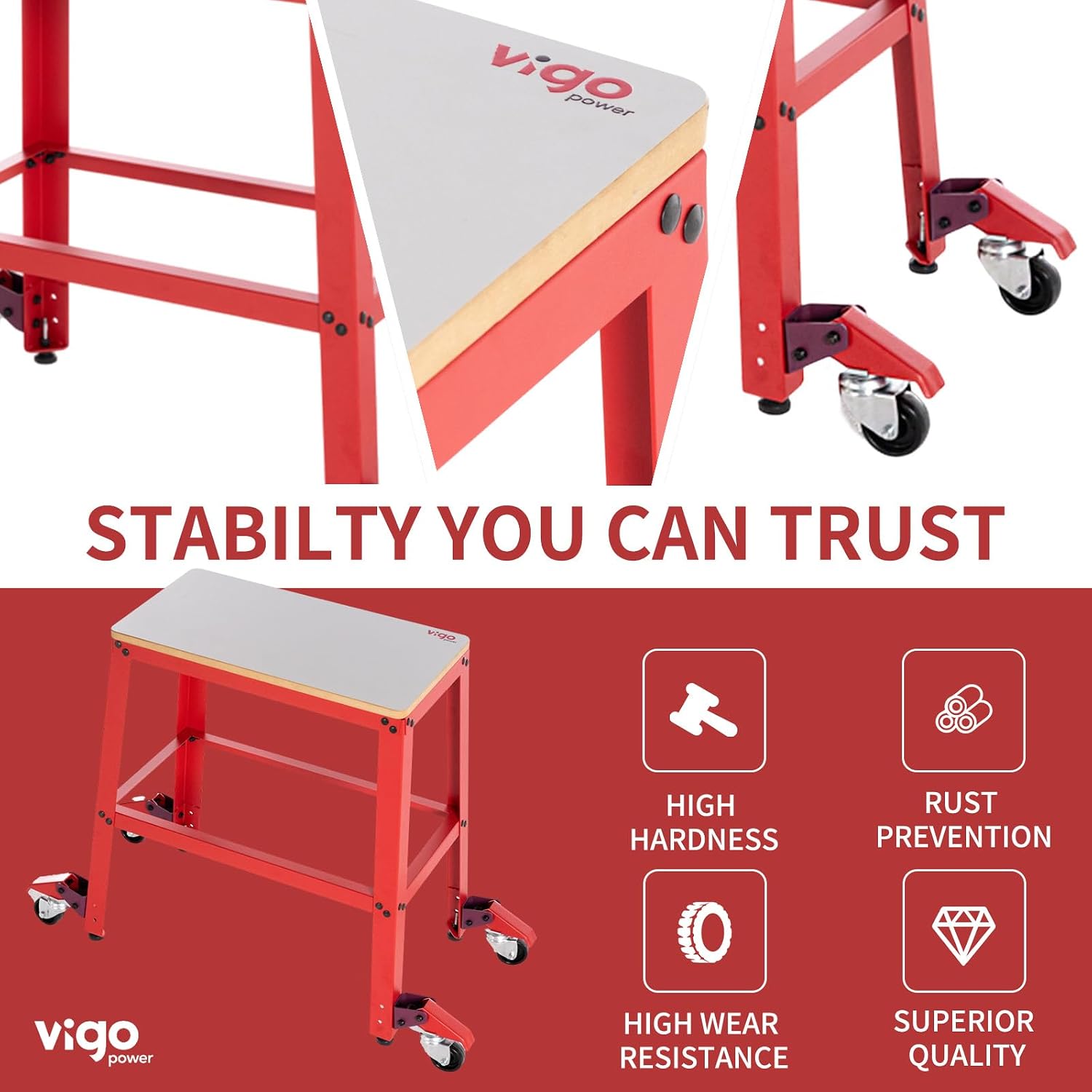 Universal Tool Stand with Wheels, Drill Press, Miter Saw, Band Saw, Scroll Saw, Planer, Sander & Bench Grinder Stand, 700 lbs Heavy Duty Mobile Base, 26'x14' MDF Top, Rubber Casters