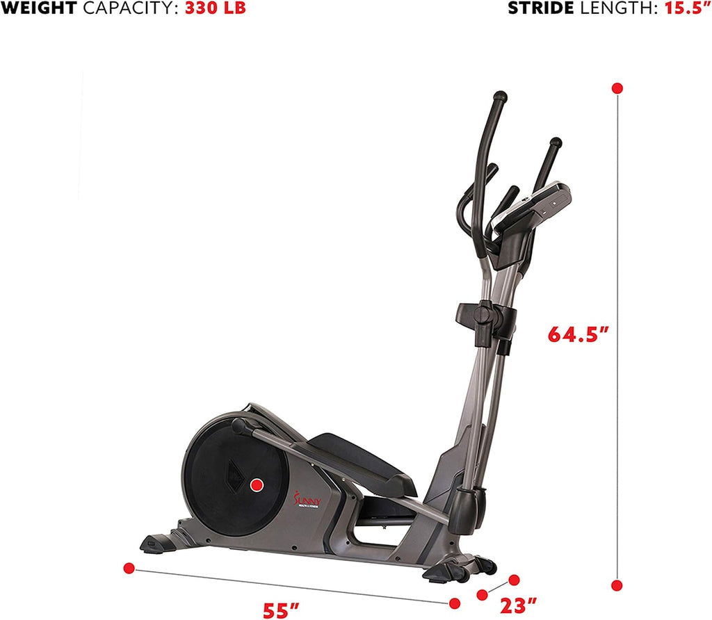 Sunny Health & Fitness Elliptical Machine with Extended Stride, Ultra Quiet 300 lbs Capacity Cross Training Cardio Fully Body Exercise for Home, Sunny Fit App Access, Optional 12' or 16' Stride Length