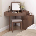 Corner Vanity Desk, Modern Dressing Table with Flip Top Mirror, Compact Vanity with Drawers, Natural Oak Makeup Table for Checkroom Apartment Bedroom Makeup Room(Walnut)