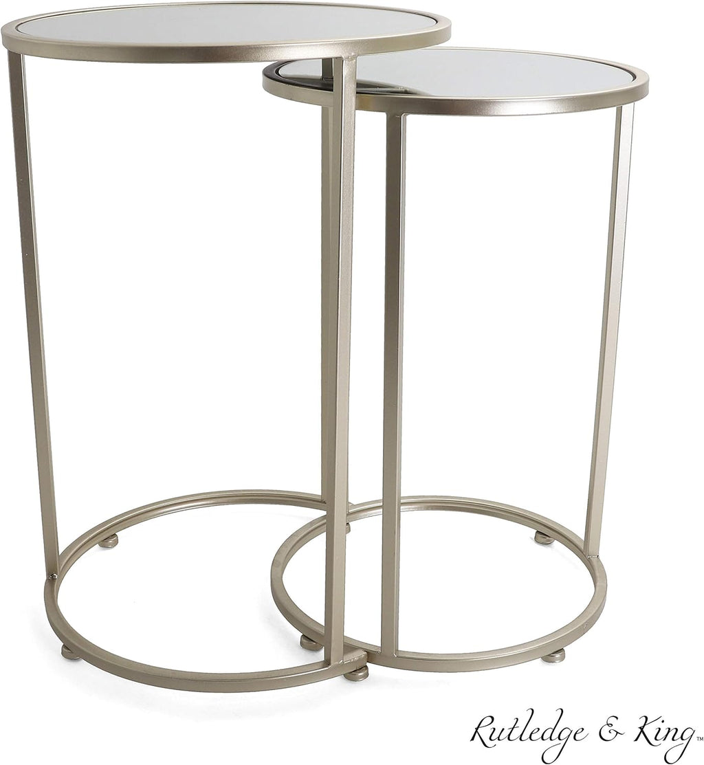 Rutledge & King Round End Table Set - Gold End Tables with Mirrored Tops - Nesting Round Accent Tables - Gold and Mirrored Metal Side Tables Odessa End Table Set