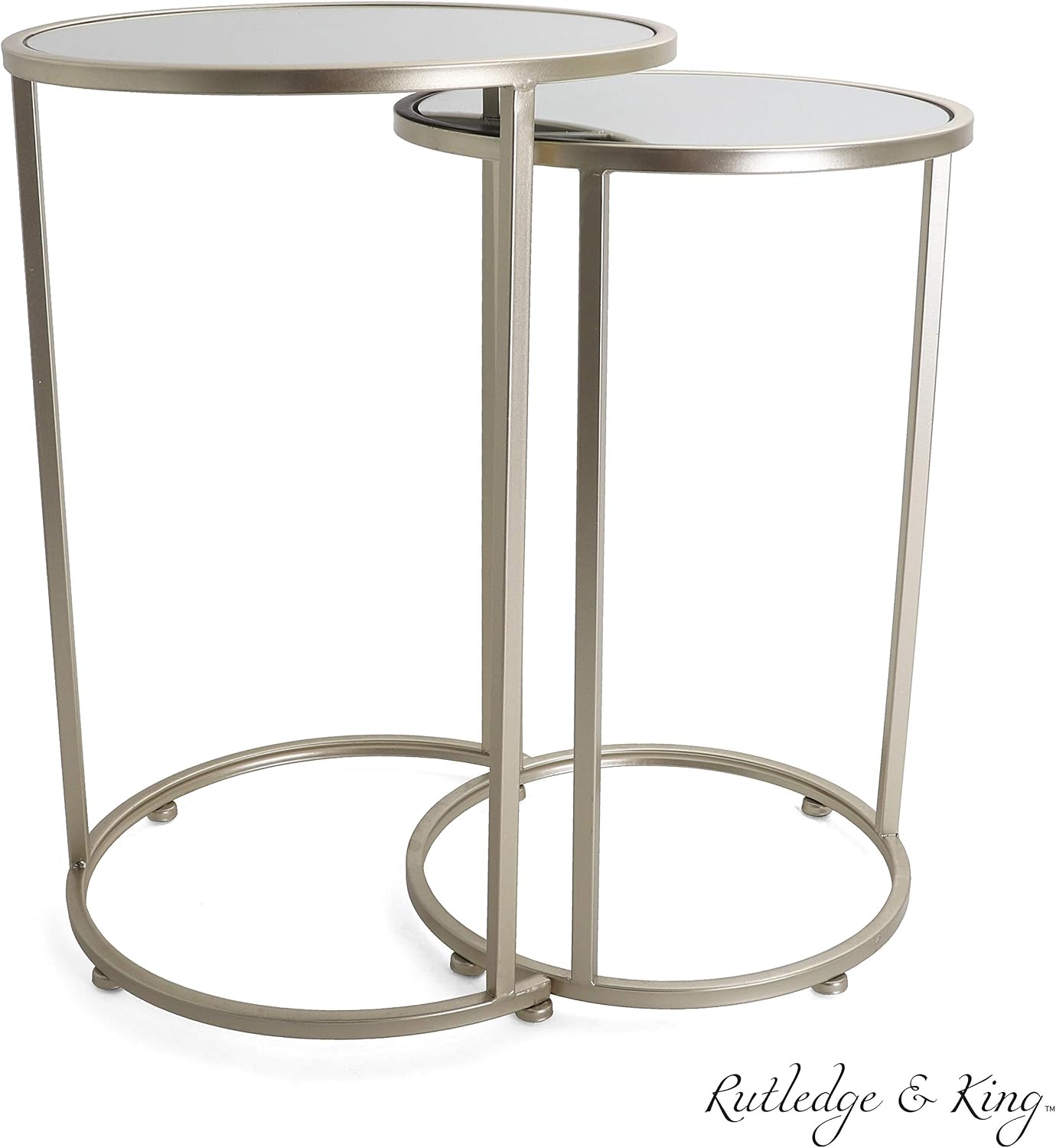 Rutledge & King Round End Table Set - Gold End Tables with Mirrored Tops - Nesting Round Accent Tables - Gold and Mirrored Metal Side Tables Odessa End Table Set
