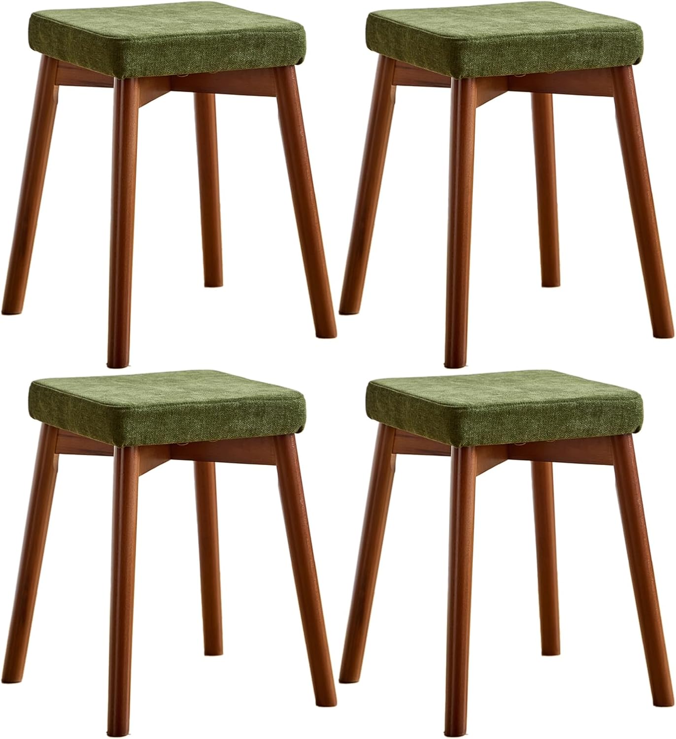 Upholstered Vanity Bench, Solid Wood Stool with Soft Cushion Seat, Accent Footstool for Living Room, Dining Room, Entryway, Bedroom Home Decor