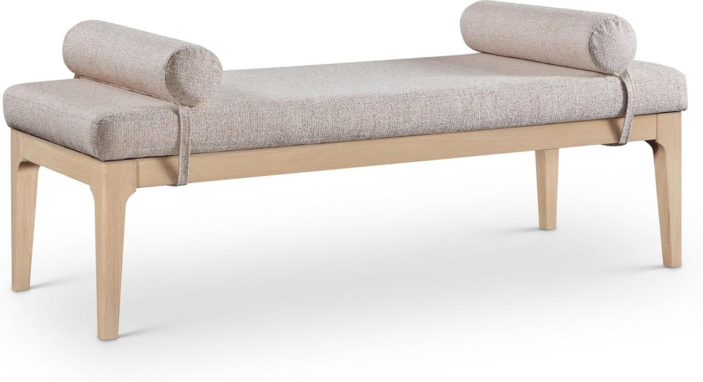 Meridian Furniture 22072Beige Priscilla Collection Art Deco Bench with Rich Linen Textured Interwoven Polyester Fabric, Light Brown and Cream Weave, Finished Solid Wood, 52' W x 22' D x 23.5' H, Beige