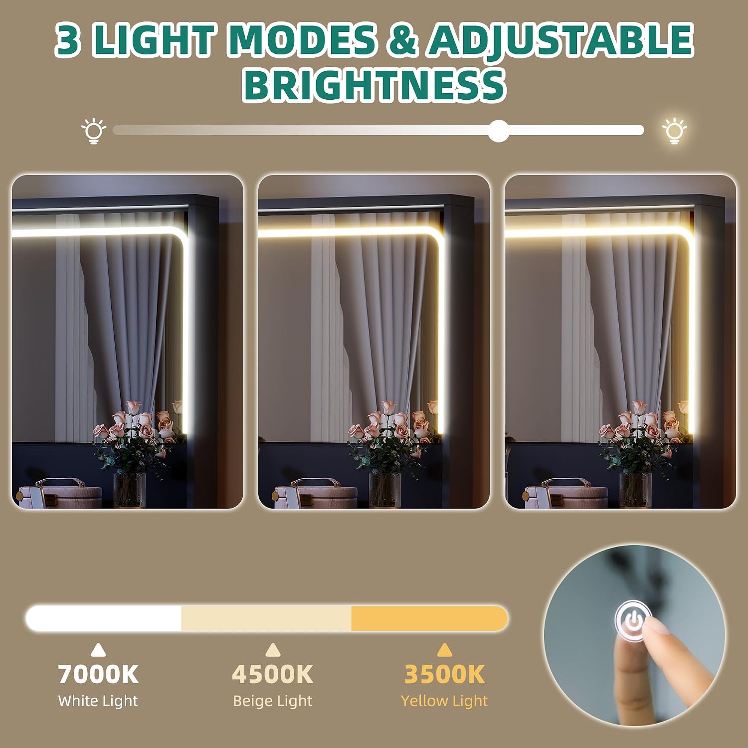 DWVO Vanity Desk with Light and Mirror, 3 Lighting Modes, L-Shaped Corner Vanity Table, 48' Large Dressing Table with 5 Tempered Glass Drawers with Open Storage Shelves