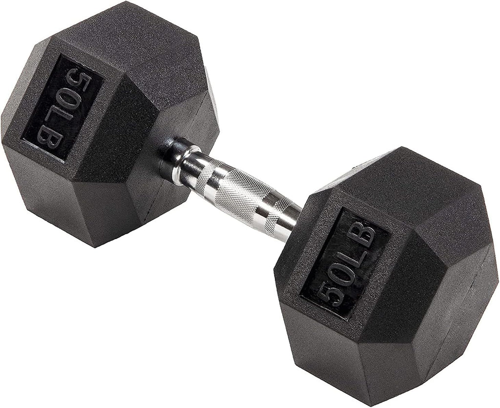 Fitvids Rubber Encased Exercise & Fitness Hex Dumbbell, Hand Weights with Anti-Slip Metal Handle for Home Gym, Multiple Sizes