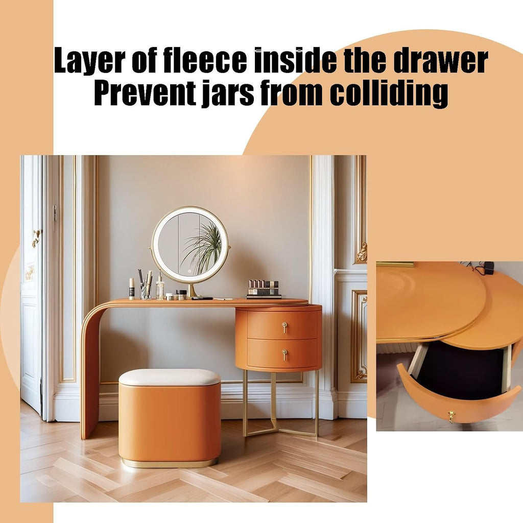 Makeup Vanity Desk with Mirror & Lights,Integrated Dressing Table with Rounded Corners,Pack of Ring Box(Black_120CM)