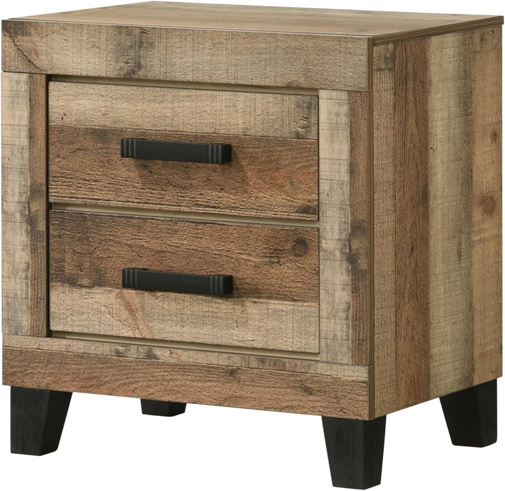 Kings Brand Furniture 2-Piece Antique Natural Bedroom Set – Wood Bed Frame and 1 Night Stand (Queen)