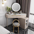 UPGENT Vanity Desk with Touch Screen Lighted Mirror, Corner Vanity Desk Set Dressing Table with 360 ° flippable Mirror Surface for Bedroom Small Spaces, Women Girls