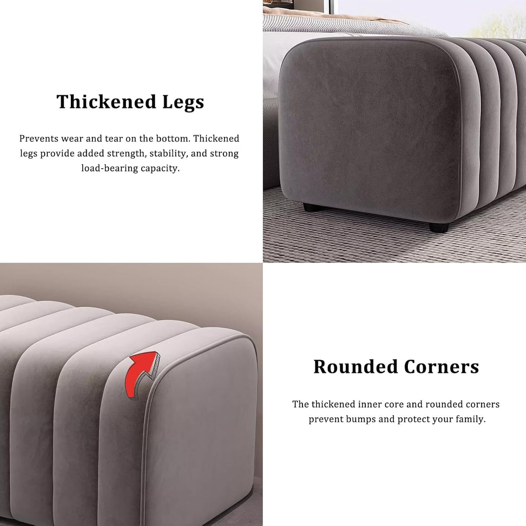 Velvet End of Bed Bench, Toast Entrance Shoe Bench, Solid Wood Vanity Stool Soft Foot Rest for Bedroom Living Room Corridor Entrance Dressing Room Store(100x40x40cm, Brown)