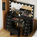 VOWNER Vanity with Lighted Mirror - Makeup Vanity Desk with 11 Drawers and Outlet, 3 Color Lighting Modes Adjustable Brightness, 46' Vanity Table with Soft Cushioned Stool for Bedroom, Black