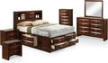 Furniture of America Darius Transitional Solid Wood 6-Piece Queen Platform Bedroom Set with Drawers, Bookcase Headboard and Knob Pulls, Mattress Ready, Dark Cherry
