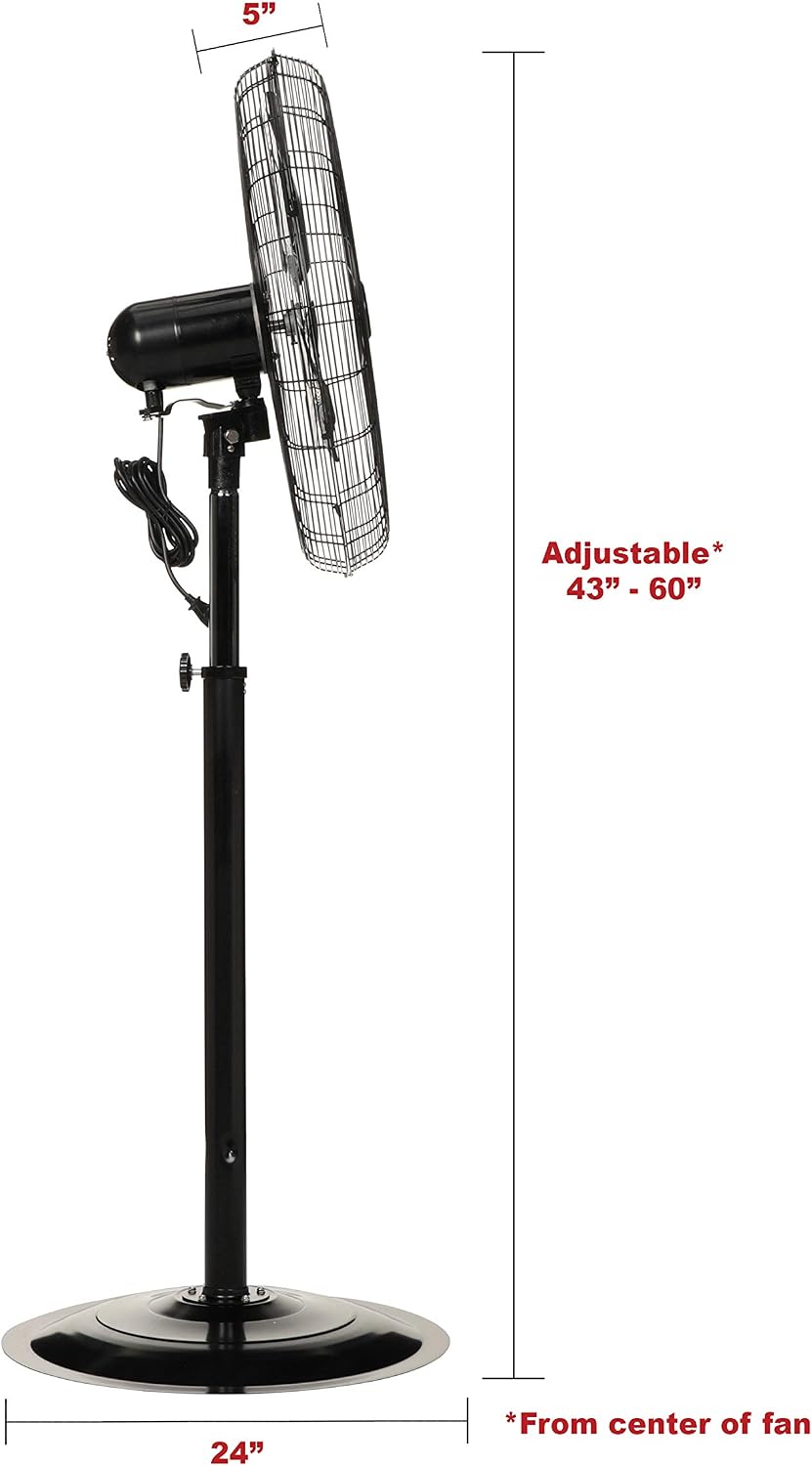 TPI Corporation CACU-24-P, 24-Inch High-Velocity Non-Oscillating Pedestal Mount Fan for Commercial & Industrial, Garage, Gym, Outdoor, Patio, 120 Volt