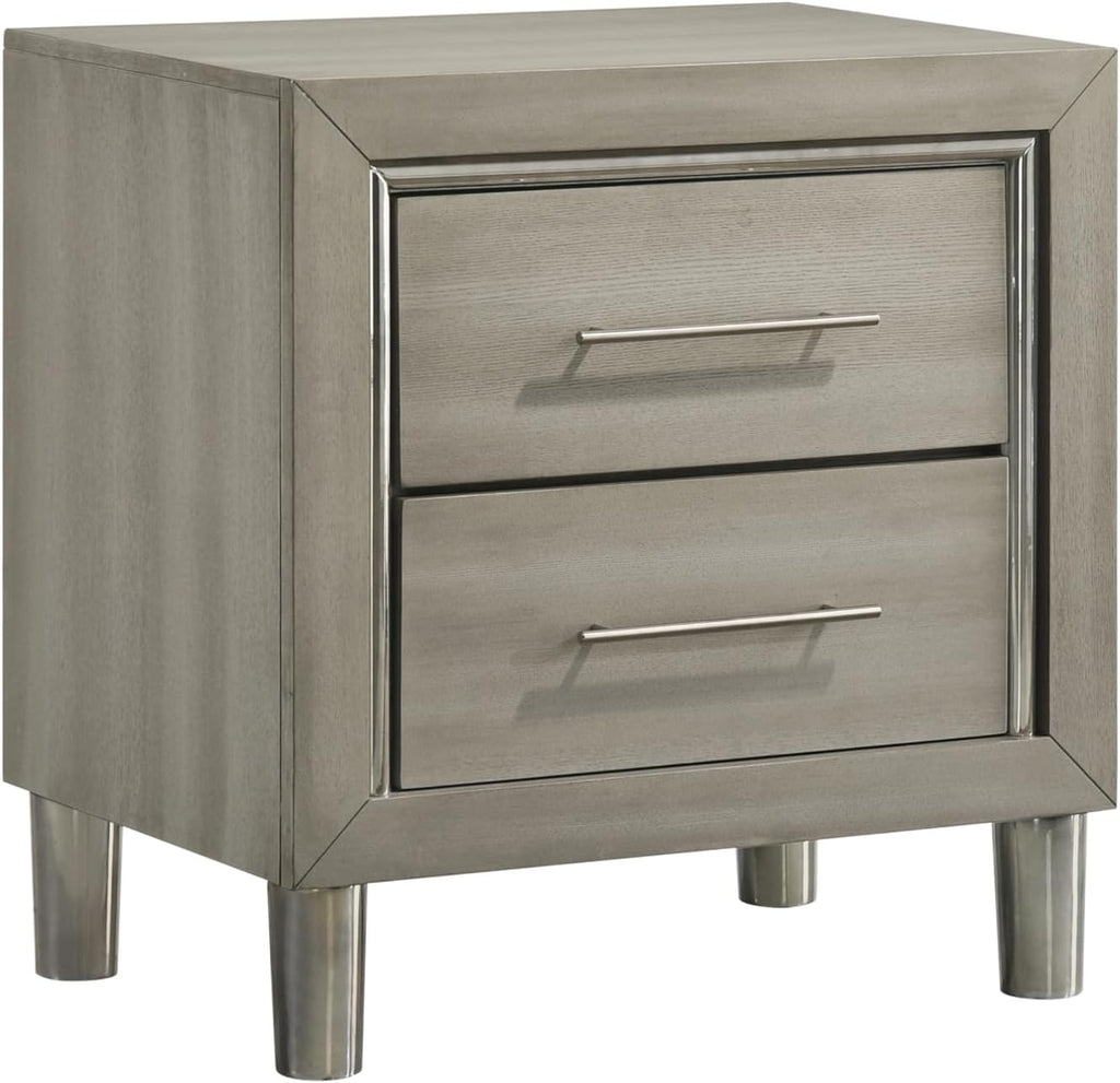 New Classic Furniture Lennox 4Pc Wood Cal King Bedroom Set w Nightstand, Gray