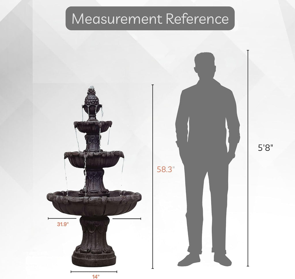 XBrand 58.3' 3-Tier Outdoor Freestanding Water Fountain - Classic Leaf Design, White Resin, Large Bird Bath with Pump - Ideal for Yard, Lawn and Garden, Porch Décor