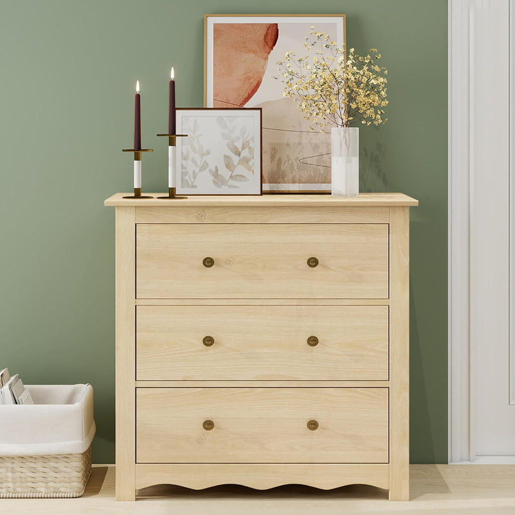 Oversized Dresser for Bedroom with 6 Drawers, Mid Century Modern Wooden Dresser Chest of Drawers with Handles, 3 Drawer Nightstand Set of 2, Storage Organizer for Bedroom, Living Room, Wood