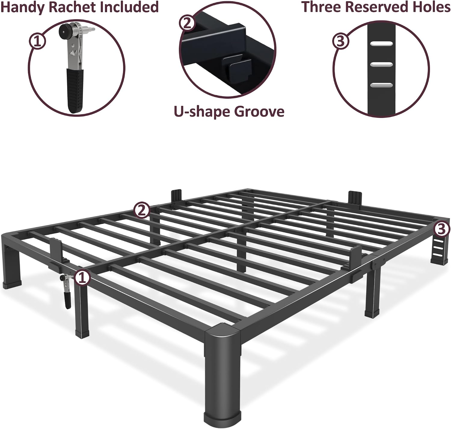 Bilily 10 Inch Low Bed Frame Full with Round Corner Legs,3500 LBS Heavy Duty Low Profile Full Size Bed Frame Metal Platform, No Box Spring Needed, Easy Assembly, Noise-free, Headboard Compatible,Black