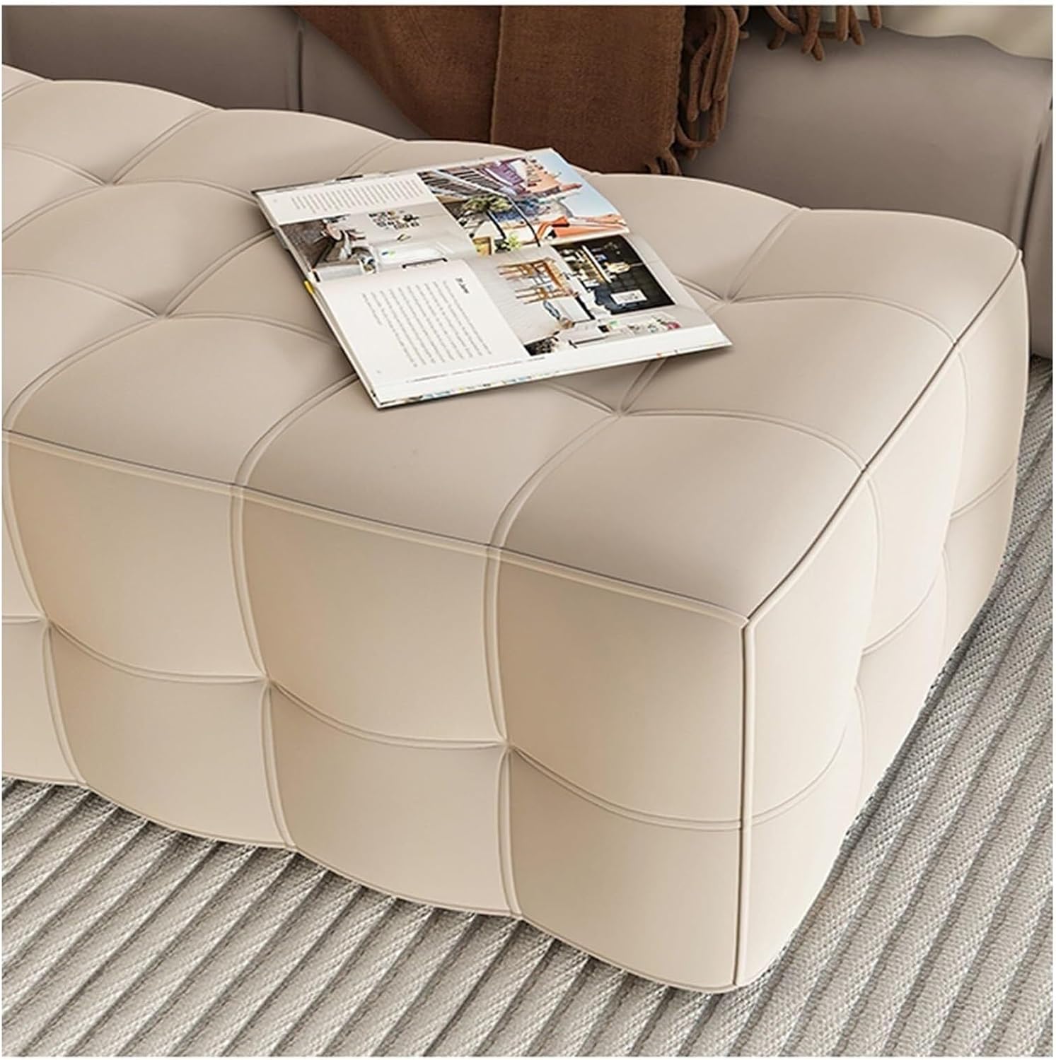 End of Bed Bench Tufted Bench, Upholstered Bedroom Benches Footrest Stool End of Bed Storage Bench for Bedroom,White-120 * 50 * 36cm