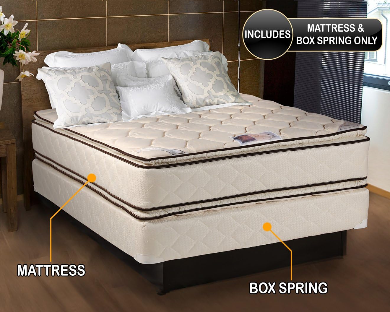 Dream Solutions USA DS USA Coil Comfort 2-Sided Medium Firm PillowTop Mattress Set with Metal Bed Frame - Sleep System, Spine Support, Orthopedic, Longlasting Comfort (Queen 60'x80'x11')