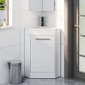 eclife 26' Corner Bathroom Vanity Sink Combo for Small Space Freestanding Storage Cabinet with White Resin Sink and Matte Black Faucet, White