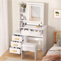 Vanity Desk with Mirror and Lights,Teen Girls Makeup Vanity Table, Dresser with mirror, Bedroom Vanity Set with 6 Spacious Drawers ,Shelves Dressing Desk for Bedroom Dressing Room (White with light)