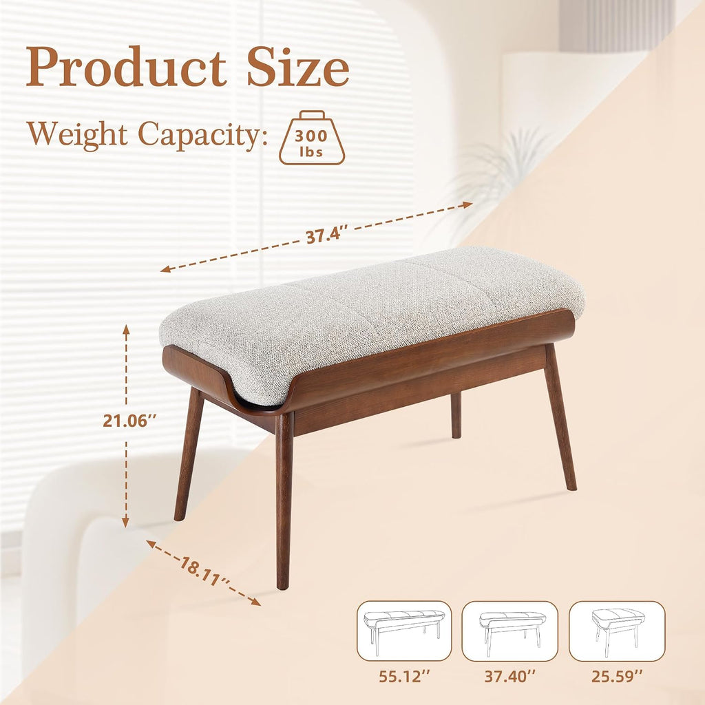 BFZ 37.4' Bedroom Bench End of Bed Bench, Dining Bench with Padded Seat and Walnut Wood Frame, Upholstered Fabric Window Ottoman Bench for Entryway Hallway, Living Room