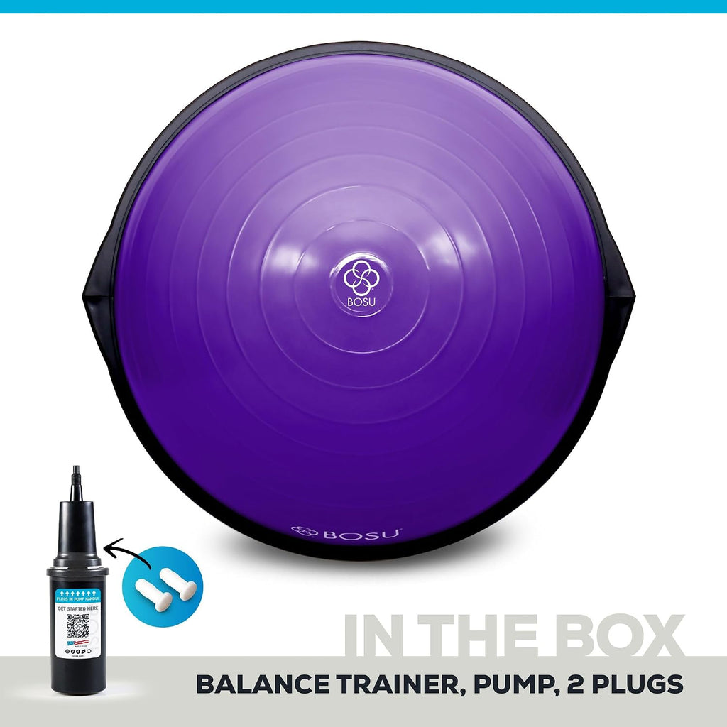 Bosu Balance Ball Exercise Trainer, Home Gym Equipment w/Guided Workouts & Pump, 26' Inflatable Fitness Platform for Strength Training, Standing, Balancing, and Core Workout