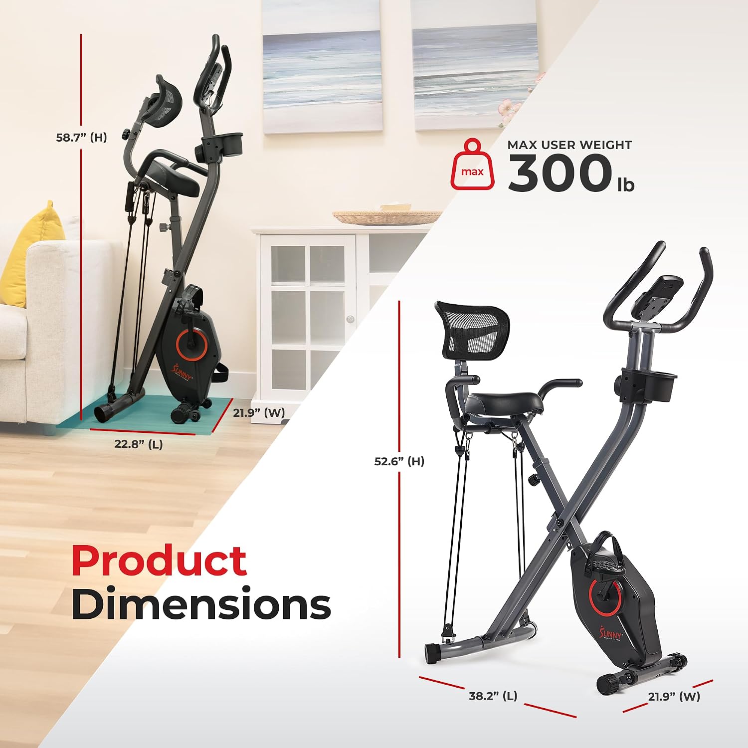 Sunny Health & Fitness Smart Folding X-Bike, Portable Compact Exercise Bike for Indoor Cycling Workout, Home Cardio Training Machine, Free SunnyFit App Bluetooth Connect