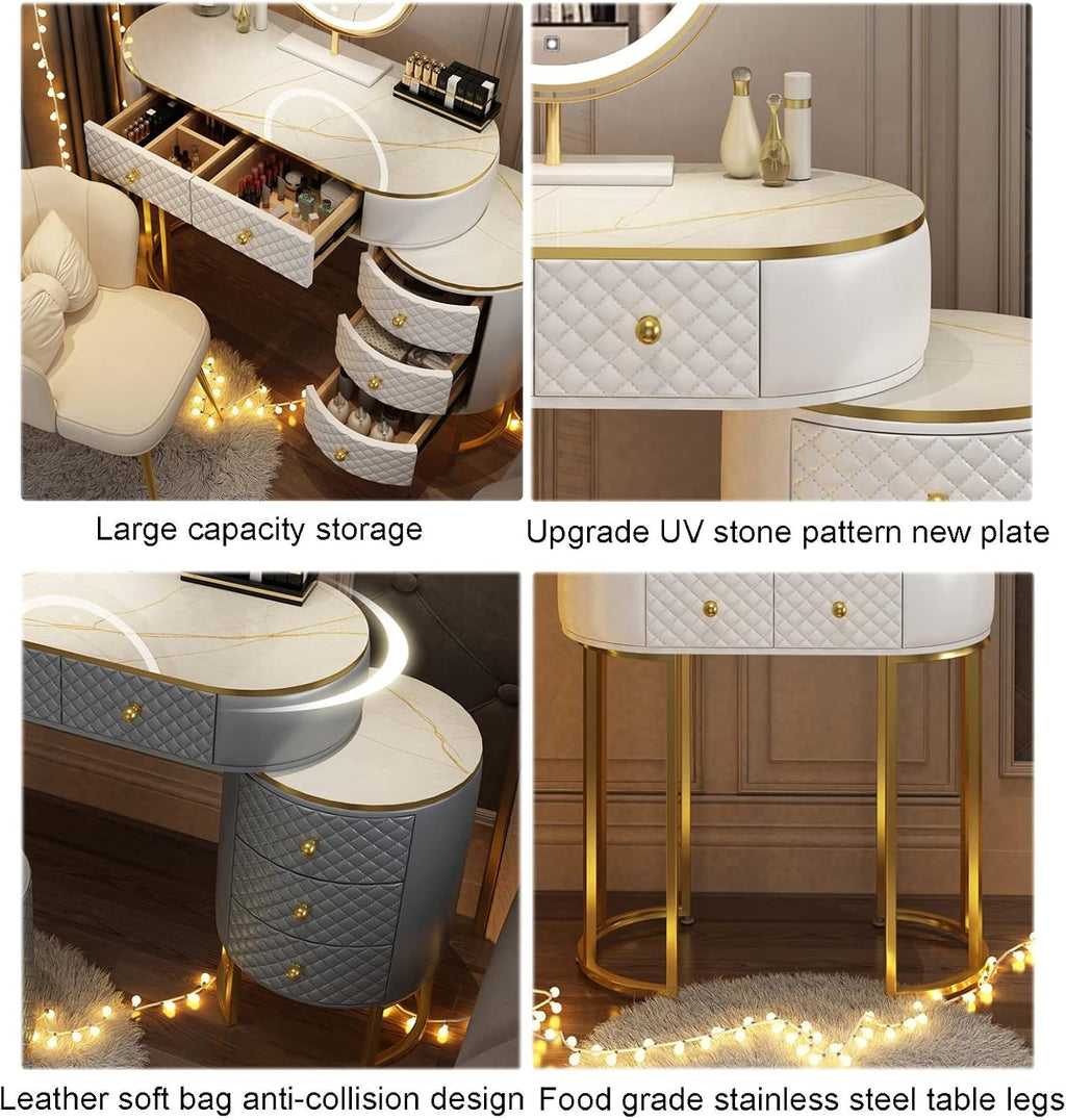 Dressing Table,Dressing Table with 5-6 Drawers, 360° Rotating Mirror, Dressing Benches, Vanity Table with Extendable Design
