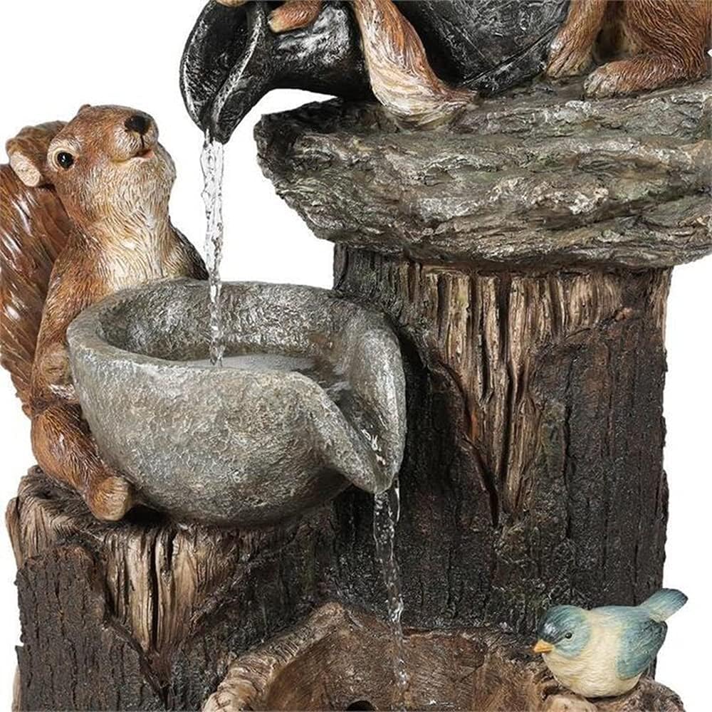 Indoor Fountain Resin Squirrel Family Patio Fountain Garden Decoration Outdoor Landscape Garden Design for Home Garden Desktop Decoration Meditation Fountain