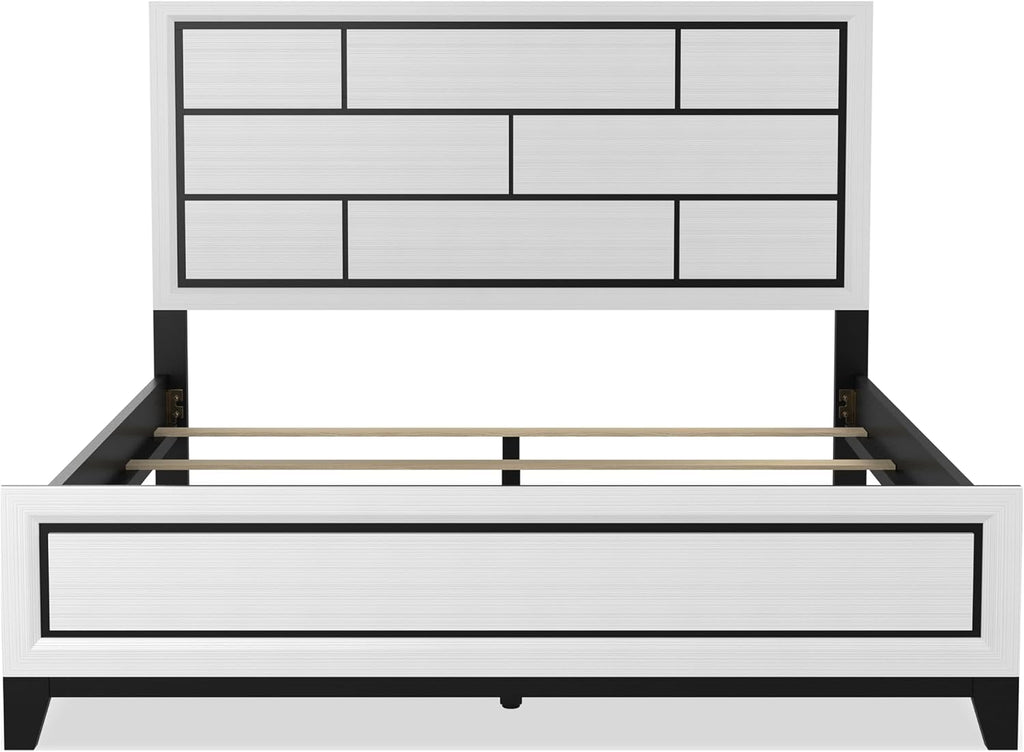 Furniture of America Lucien Modern Wood 3-Piece King Bedroom Set with Panel Style Headboard, Two-Tone Design and Wooden Legs, Box Spring Needed, White