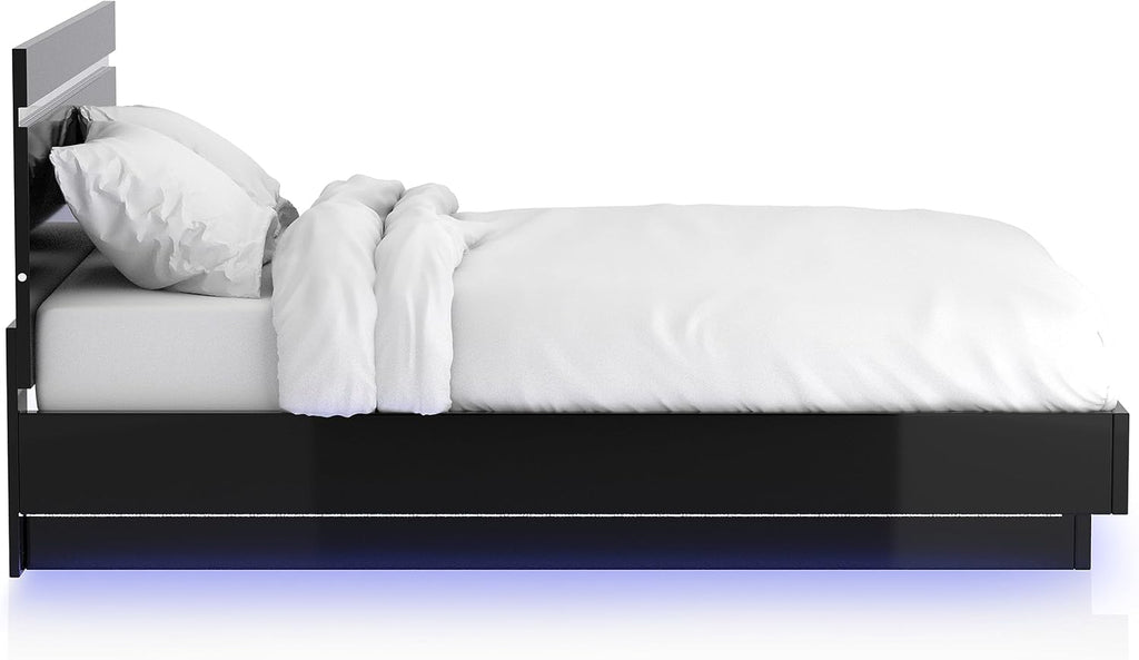 Furniture of America Alexandria Glam Wood 6-Piece Bedroom Set with Embedded LED Light, USB Charger, Felt-Lined Top Drawers, No Box Spring Required for Bedroom, Guest Room Bed, King, Black, Chrome