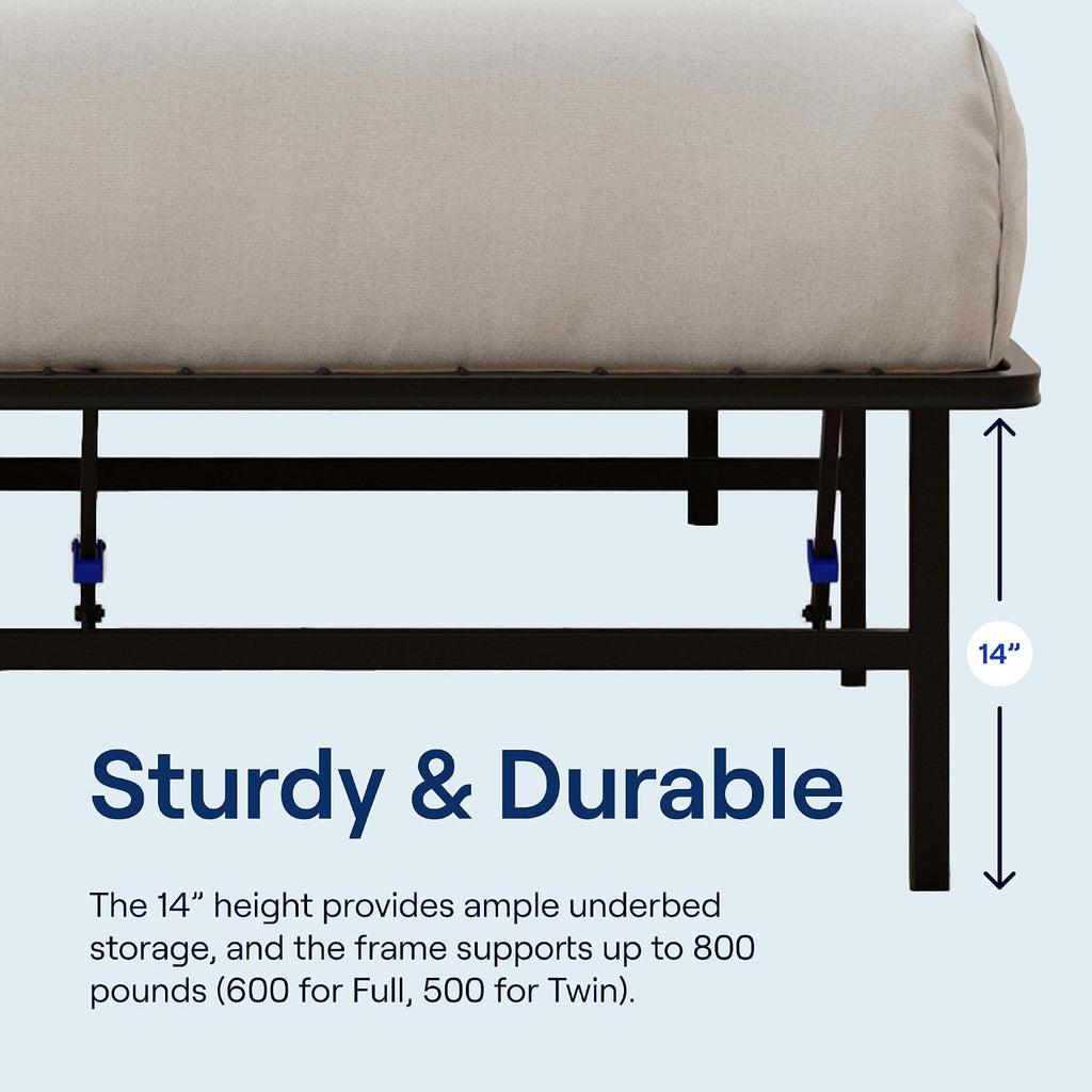Siena Foldable Metal Platform Bed Frame - Twin XL - Tool-Free Easy Set Up - 14' Height - Classic, Durable Design - Sturdy Coated Steel Frame - No Box Spring Needed - Matte Black Finish