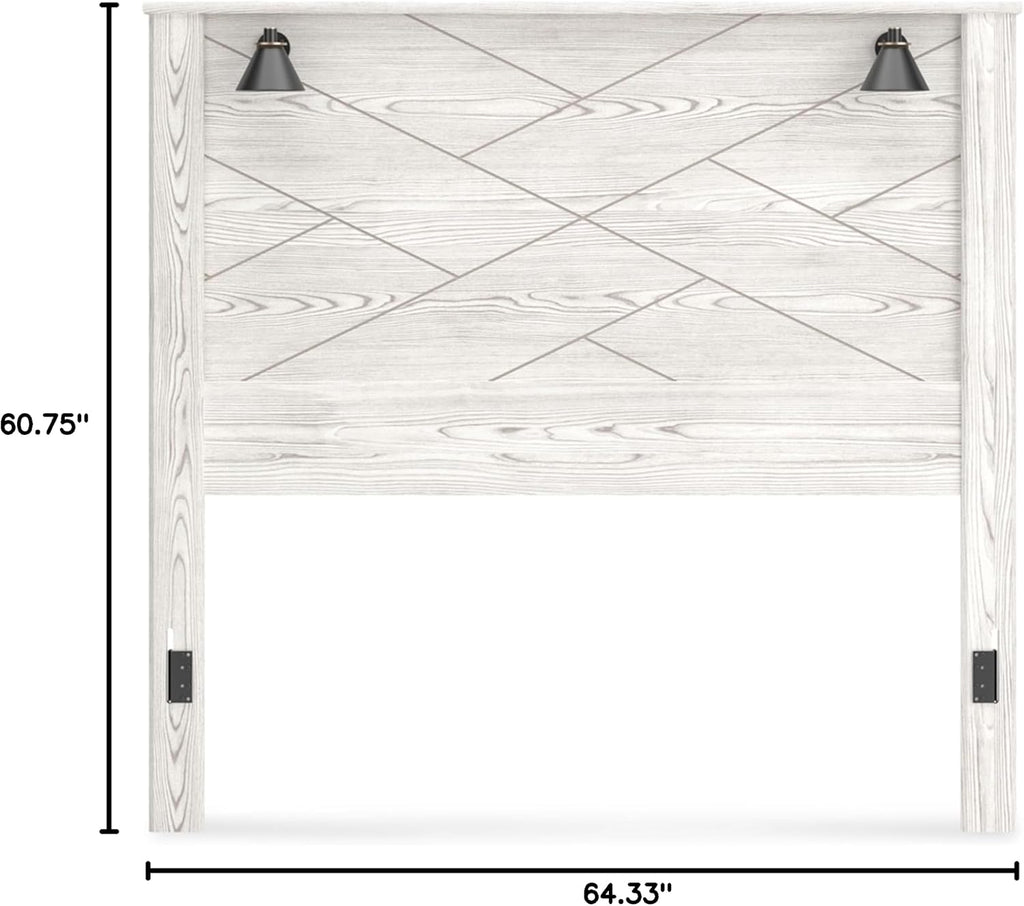 Signature Design by Ashley Gerridan Casual Rustic Two-Tone Headboard with Sconce Lights ONLY, Queen, Whitewash