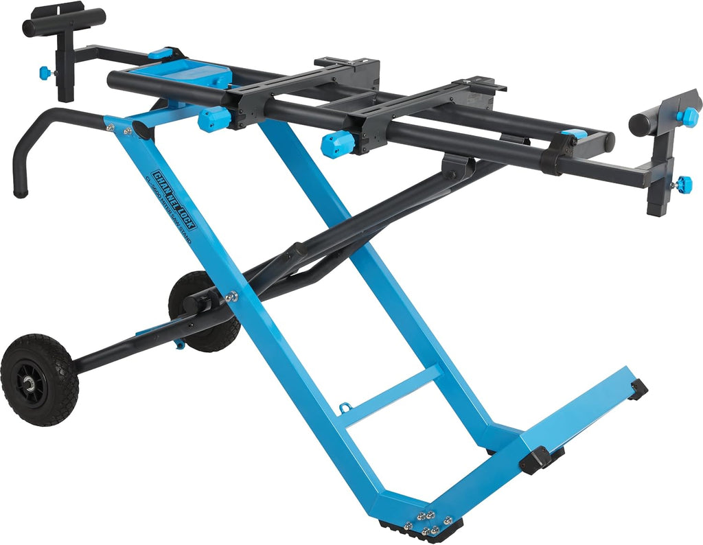 Channellock Folding Miter Saw Stand - Heavy-Duty Steel, Rolling Mobile Base, 10 Ft Extension - Blue