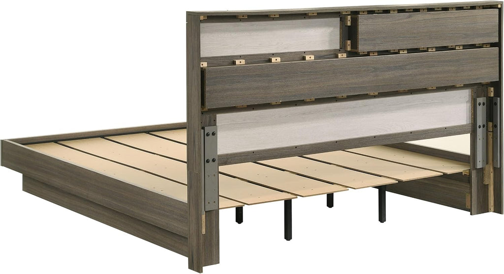 Coaster Home Furnishings Fenwick Contemporary 4-Piece Bedroom Set Eastern King Size Bookcase Bed Frame 48-inch Headboard Grey Oak/Almond 224981KE-S4