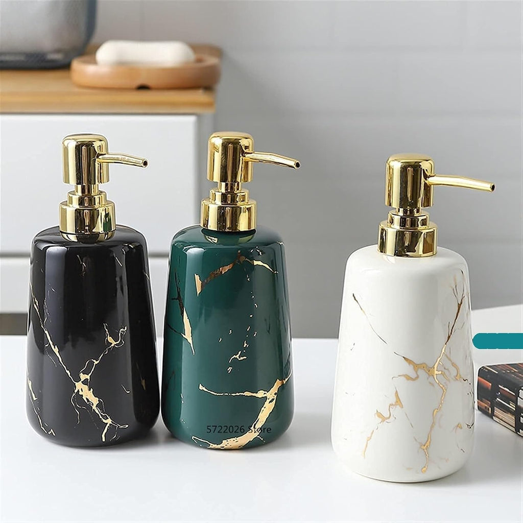 Vanity Bathroom Decor, 5-Piece/Set Bathroom Accessories Set Black Green Ceramic Soap Dispenser Set Housewarming Gift(Green)