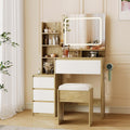 Makeup Vanity Desk with Mirror and Lights with Drawers, Power Outlet, USB Ports, Stool, Dressing Table with 3 Lighting Color Adjustable for Bedroom, Women,