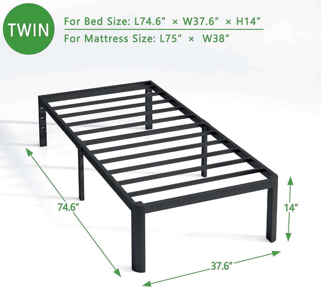 14 Inch Twin Bed Frame with Round Corners, Heavy Duty Metal Platform Bed Frame Twin Size, Noise Free, No Box Spring Needed, Easy Assembly - Sturdy and Elegant, Black